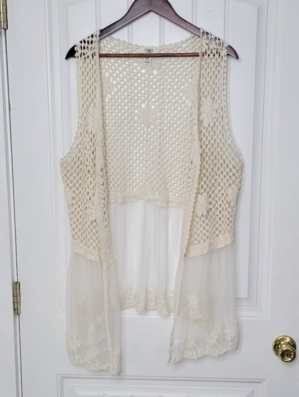 Cato Woman Lace Crochet Openwork Top Ivory